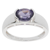 Oval purple sapphire sterling silver ring with accent, showcasing elegant gemstone design.